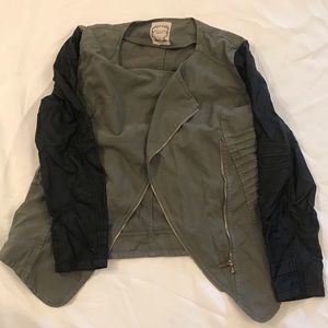 Motto jacket with leather accent sleeves